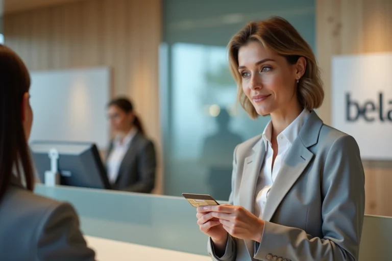 Femme discutant avec un conseiller bancaire pour augmenter le plafond de sa carte à la Banque Postale