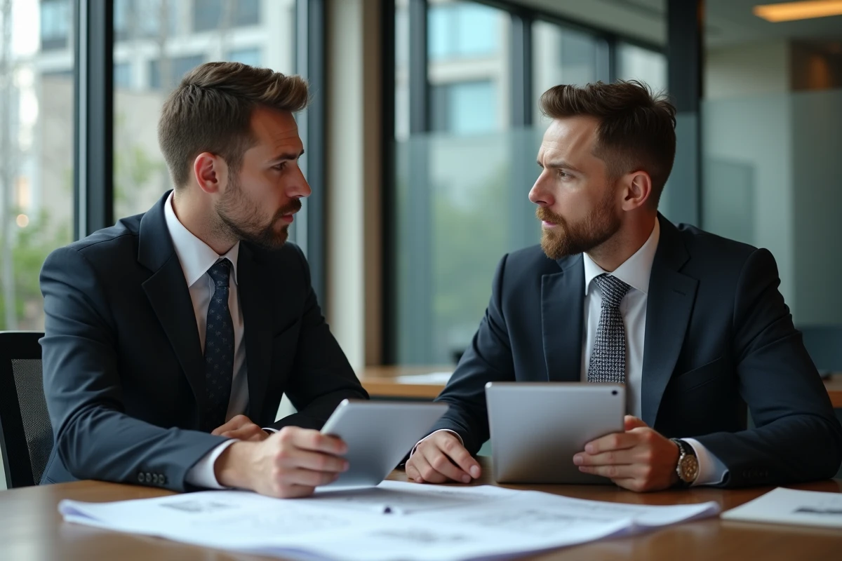 Conseiller financier homme discute plans immobiliers avec un client