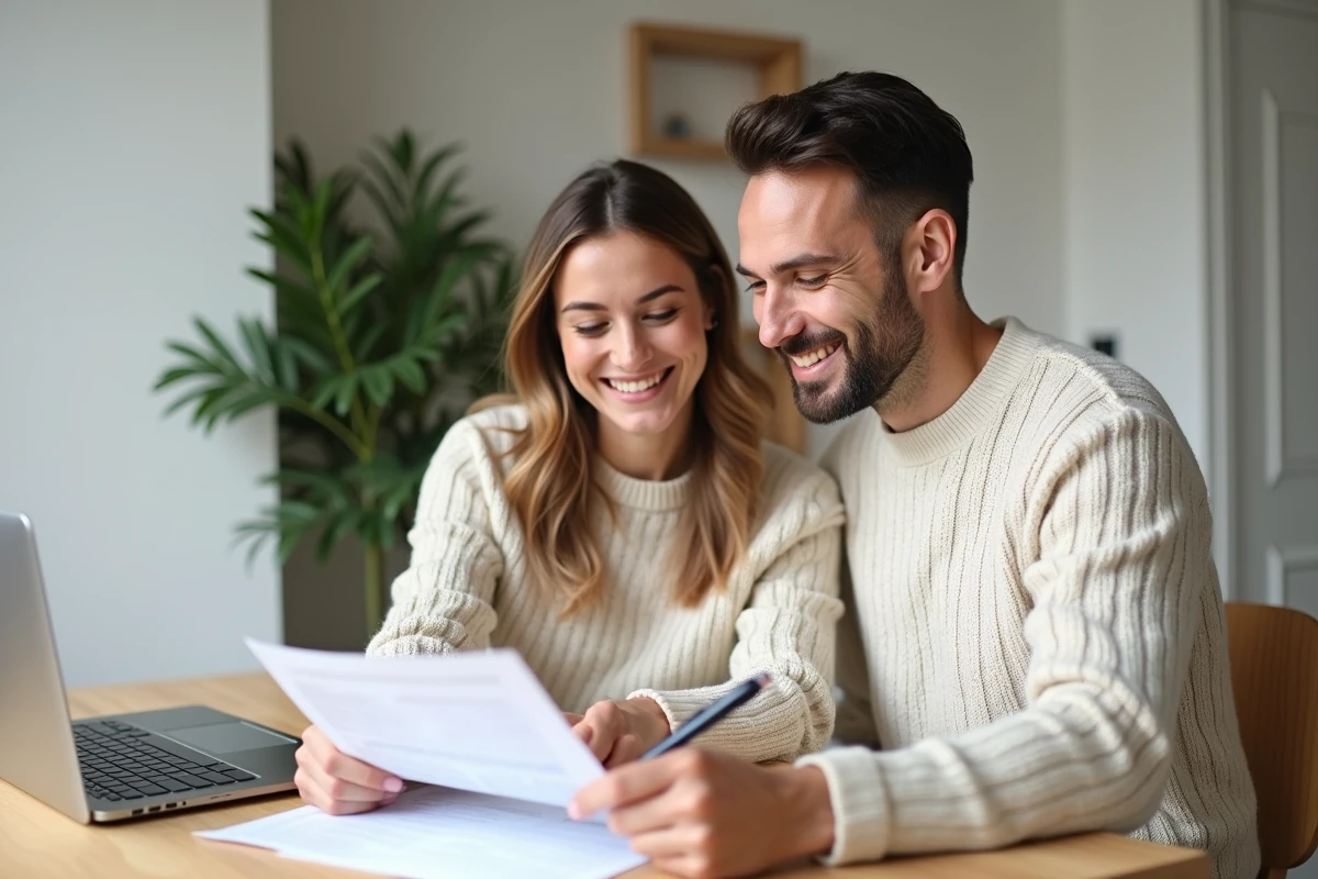 Couple en train de signer un contrat immobilier à leur table de cuisine, découvrant comment devenir propriétaire simplement