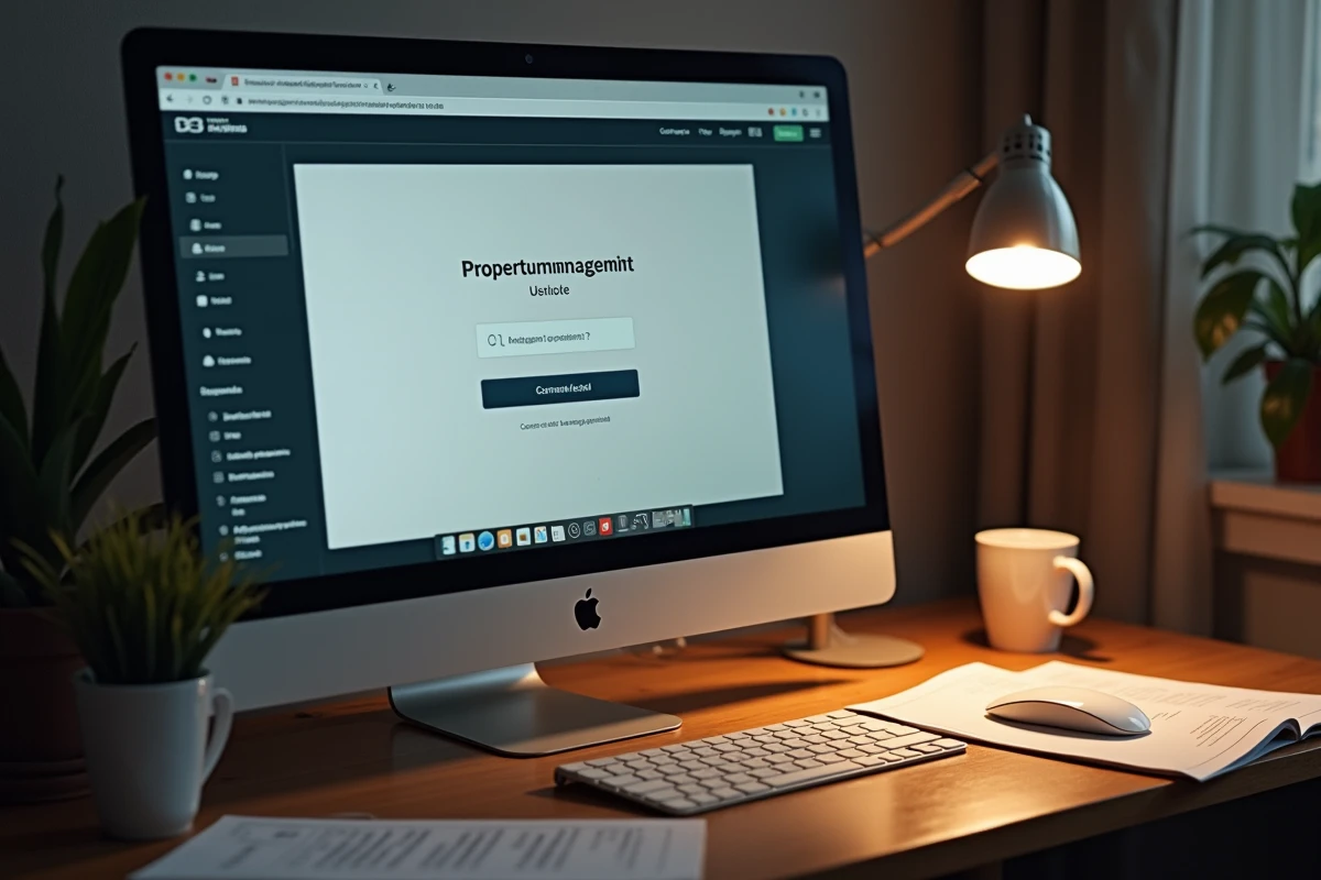 Écran d'ordinateur affichant un message d'erreur de connexion sur un portail locatif en ligne avec des documents de bail posés sur un bureau