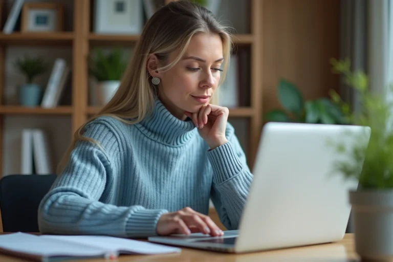 Femme d age moyen travaillant sur son ordinateur dans un bureau moderne